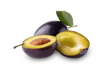 Plum with half on white background