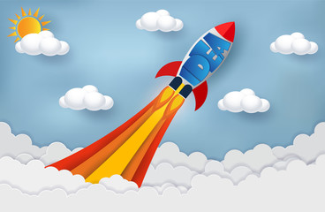 space shuttle launch to the sky. start up business finance concept. competing for success and corporate goal. creative idea. icon. cartoon vector illustration paper art