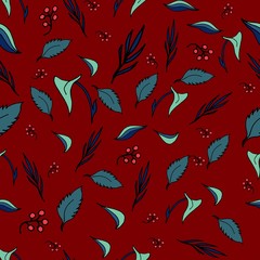 red background and green leaves