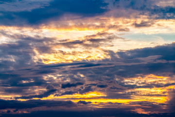 Abstract background of colorful dramatic sky in twilight.