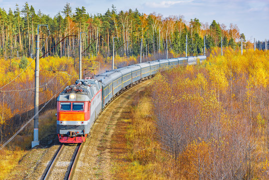 Fototapeta Passenger train from Beijing to Moscow approaches to the station.