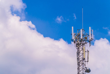 Communications tower Antenna with blue sky background
