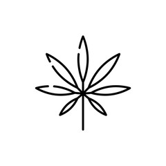 Marijuana or cannabis leaf line icon - thin outline symbol of narcotic herb isolated on white background. Vector illustration of weed drug consumption or marihuana legalization concept.