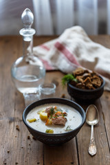 Fish soup with salmon, potato, carrots, dill and cream, lohikeitto