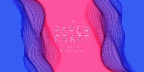 Vector 3D abstract background with paper cut shape. Colorful carving art. Paper craft Antelope canyon landscape with gradient colors. Minimalistic design for business presentations, flyers.