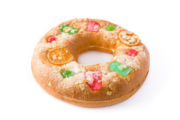 Epiphany cake "Roscon de Reyes" isolated on white background


