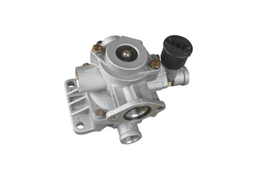 air pneumatic brakes of the trailer with a crane truck isolated on white background