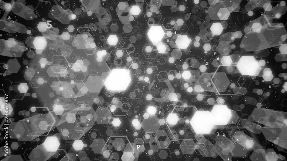 Poster abstract technological background of glowing hexagons. seamless loop animation. high-quality 3d rend