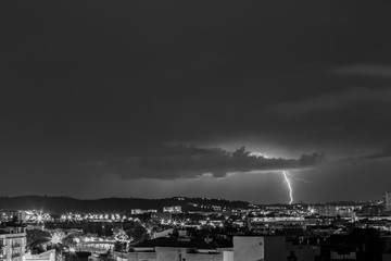 Lightning in Sabadell city, Barcelona, Spain