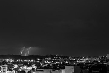 Fototapeta premium Lightning in Sabadell city, Barcelona, Spain