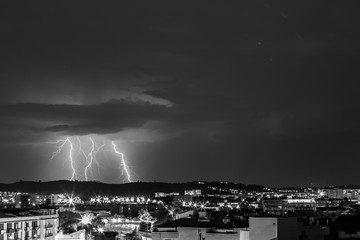 Lightning in Sabadell city, Barcelona, Spain