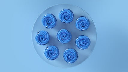 Plate of Blue Luxury Rosette Muffin Cakes