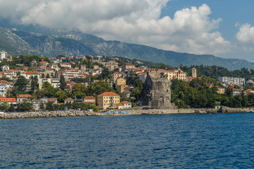 Fototapeta na wymiar View of the city of Herceg Novi in the Bay of Kotor from the sea