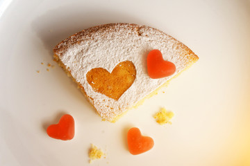 the piece of pie strewed with powder. toning