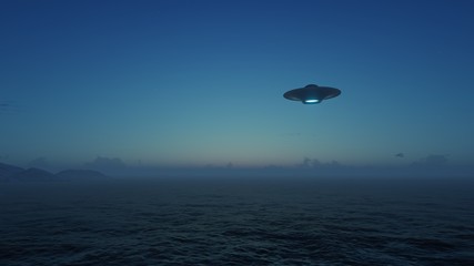 3d render UFO above the ocean
