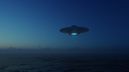 3d render UFO above the ocean
