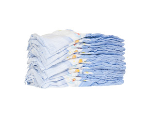 stack of baby diapers isolated on white background