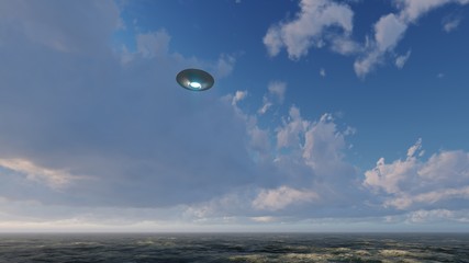 3d render UFO above the ocean

