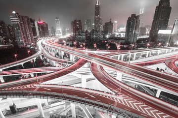 Traffic tracks in the downtown area of Shanghai at night