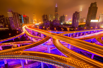 Fototapeta premium Traffic tracks in the downtown area of Shanghai at night