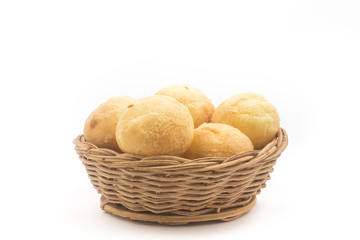 Brazilian Minas Cheese Bread in a basket bowl