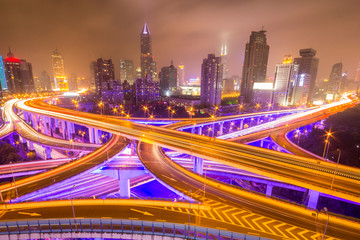 Fototapeta na wymiar Traffic tracks in the downtown area of Shanghai at night