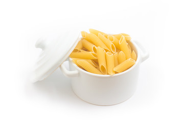 Pasta Penne in a small pan