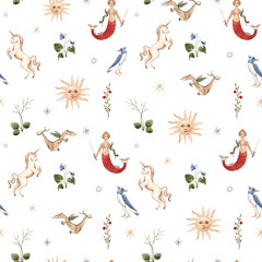 Watercolor pattern with medieval illustrations