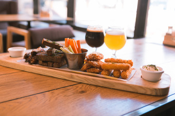 Close up of unhealthy food that being cooked in pub