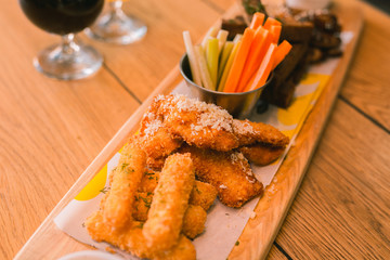 Close up of snacks that being in pub