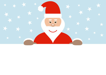 Weihnachtskarte: Weihnachtsmann hält Schild hellblau