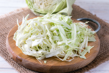 Sliced cabbage on a cutting board