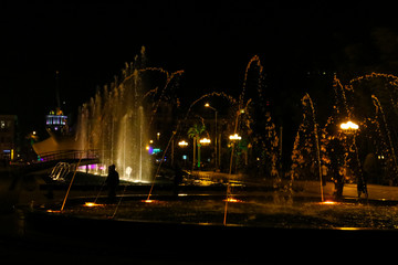 Fototapeta na wymiar Singing and dancing fountains on Batumi boulevard at night
