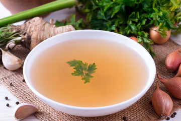Bowl of vegetable broth