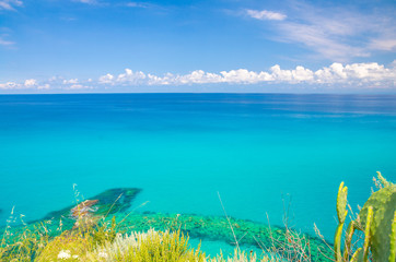 Fototapeta na wymiar Aerial view of Tyrrhenian sea with turquoise water,Tropea, Italy