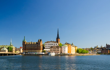Naklejka premium Riddarholmen island with Riddarholm Church spires, Stockholm, Sweden