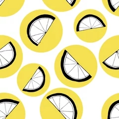 Cercles muraux Citrons Modèle sans couture avec doodle citrons sur cercles jaunes. L& 39 art peut être utilisé pour des arrière-plans, des affiches, des cartes postales, des bannières.
