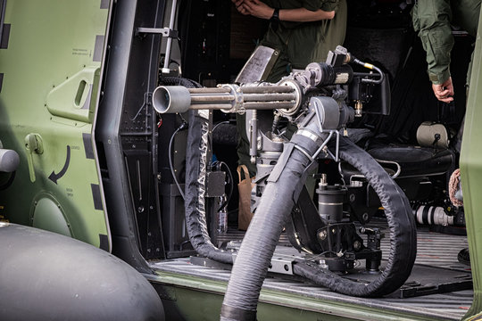 Military helicopter door gunner machine gun