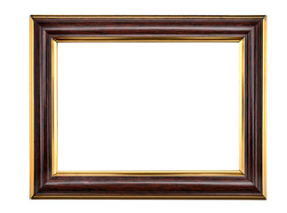 Vintage wooden photo frame on an isolated white background.