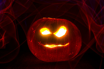 Carved Halloween Pumpkin Glowing 