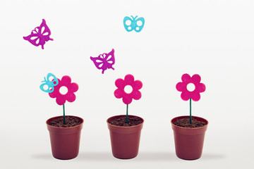 Fabric flowers with butterflies in spring