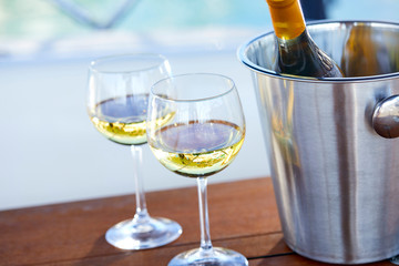 white wine on the yacht