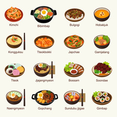 Korean food vector illustration set - obrazy, fototapety, plakaty