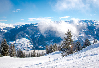 Fototapeta na wymiar Snowy landscape from an Austrian Alps ski resort