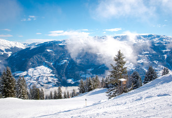 Fototapeta premium Snowy landscape from an Austrian Alps ski resort