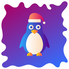 Christmas penguin gradient flat icon with fluid background.