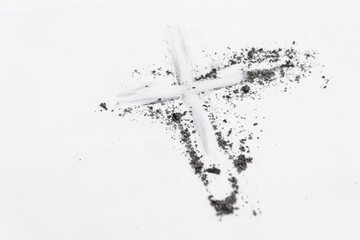 Cross made of ashes, Ash Wednesday, Lent season vintage abstract background