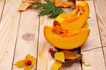 fresh pumpkin and leaves