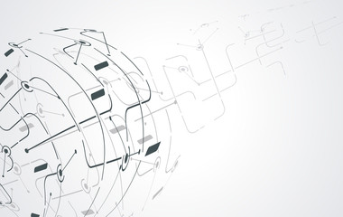 Global network concept. Point and curve constructed the sphere wireframe, technological sense abstract illustration.