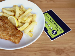 Traditional British fish and chips and very good food hygiene rating